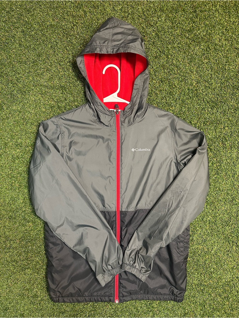 Columbia Black & Red Hooded Windbreaker Jacket